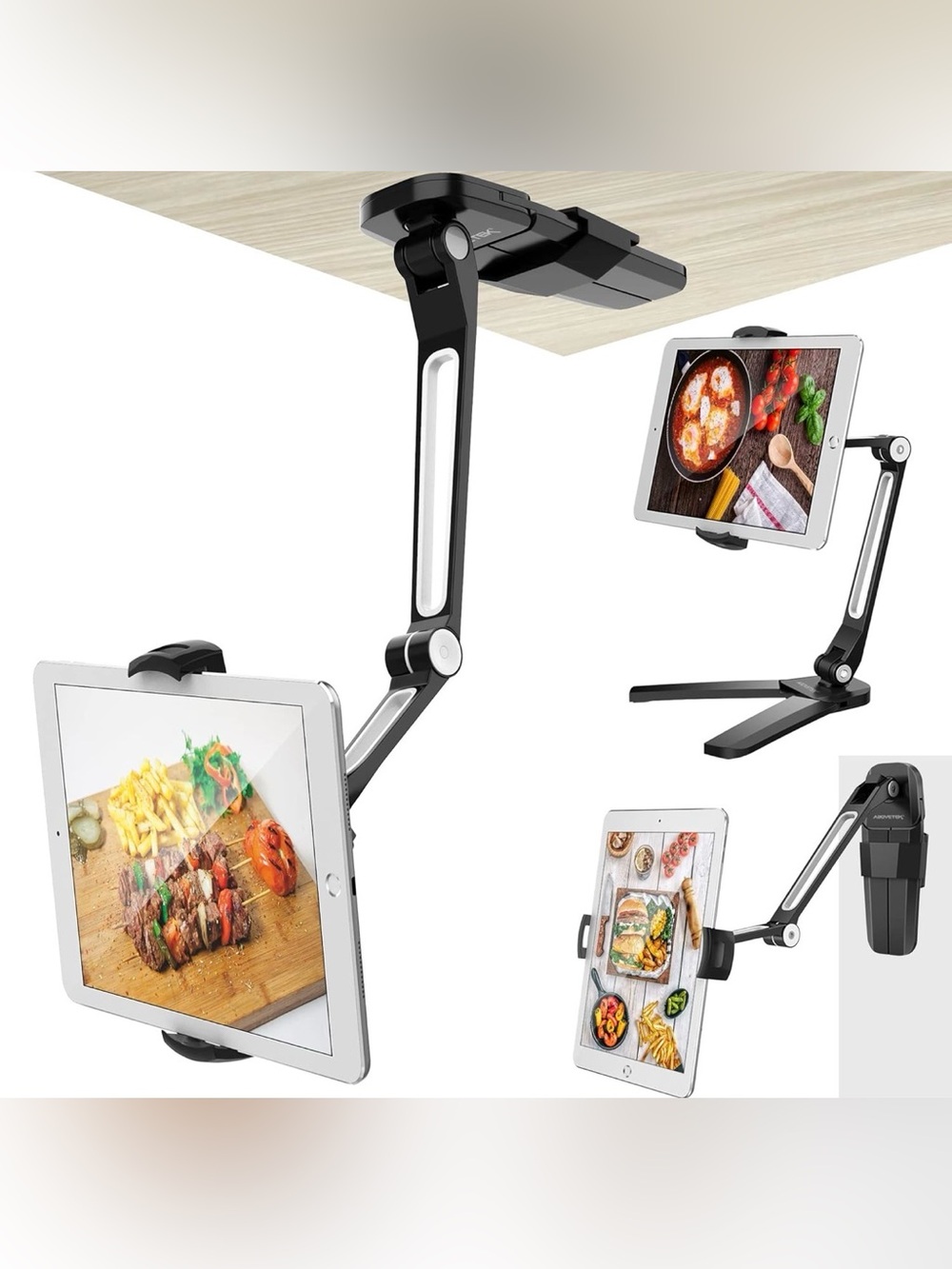 AboveTEK iPad Wall Mount, 3 in 1 Highflex 360° Under Cabinet Mount hands free